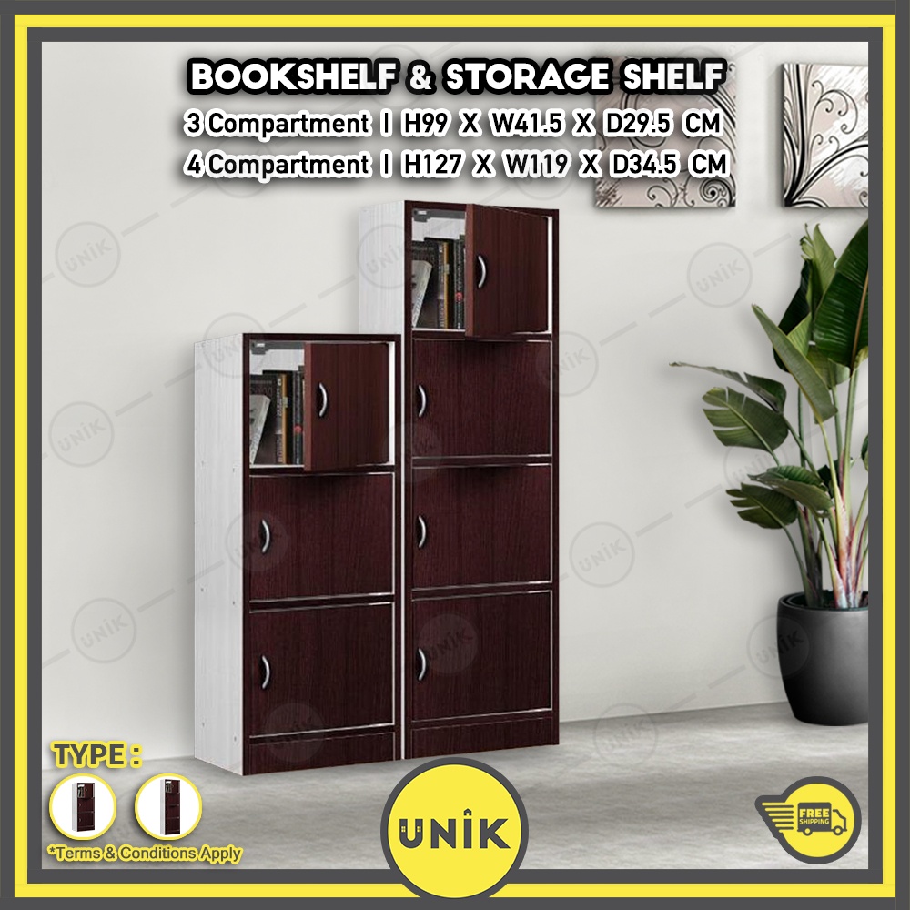 [UNIK] Multilevel Bookshelf with Doors Multipurpose Storage Utility ...