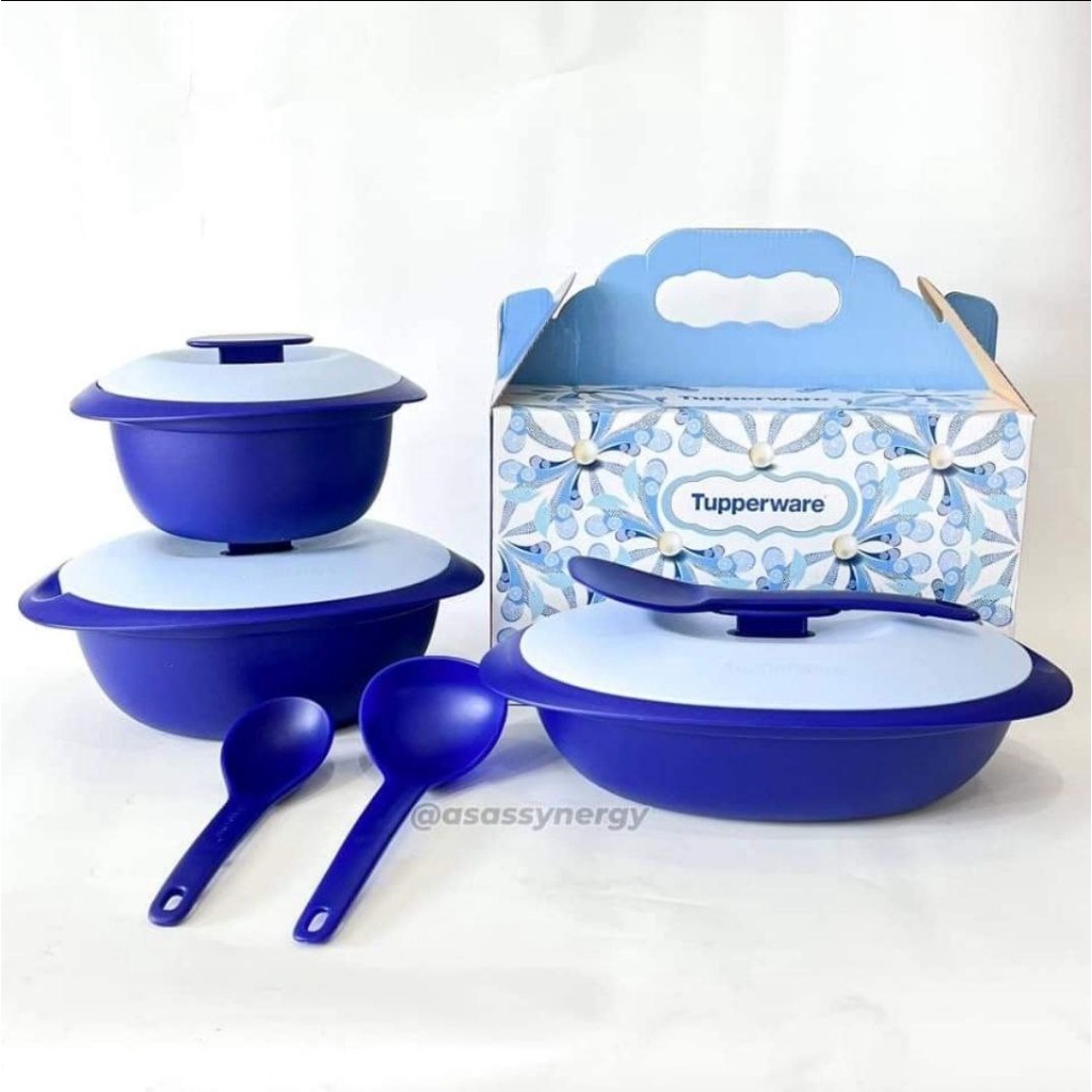 Tupperware Royale Blue Serveware Set 🎁 Hadiah Tupperware🎁Wish card 🎁