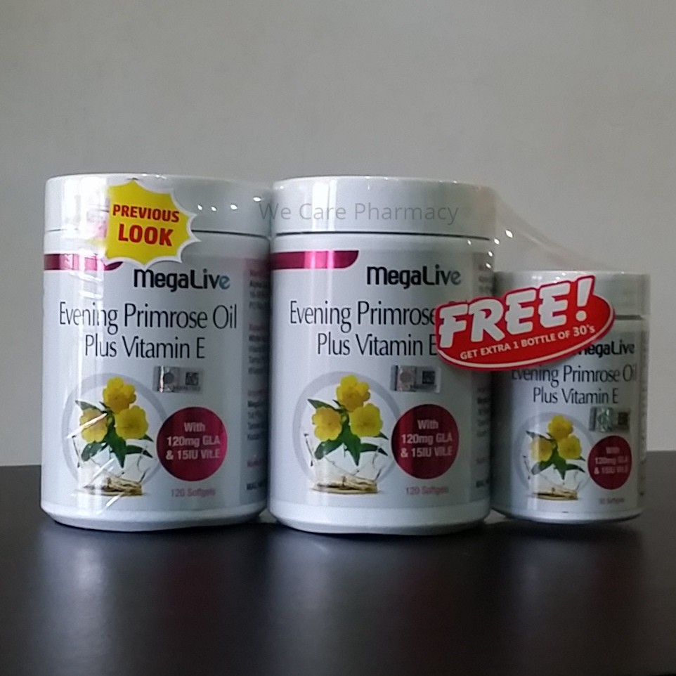 Megalive Evening Primrose Oil Plus Vitamin E 1200mg Softgels 2x120's