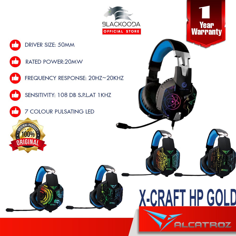 Alcatroz Xcraft HP Gold Bluetooth Gaming Headphones with Mic Shopee