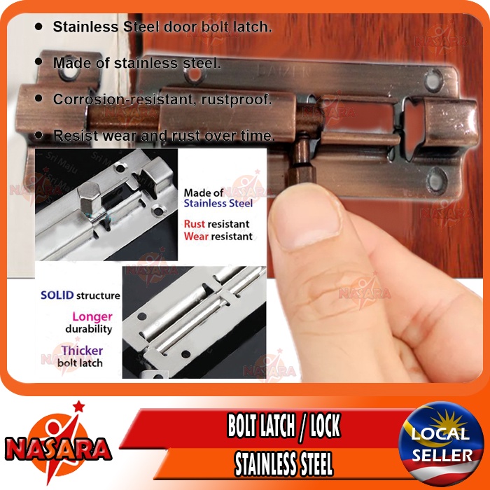 NASARA 3" 4" 5" 6" STAINLESS STEEL SLIDE LOCK LATCH BARREL BOLT