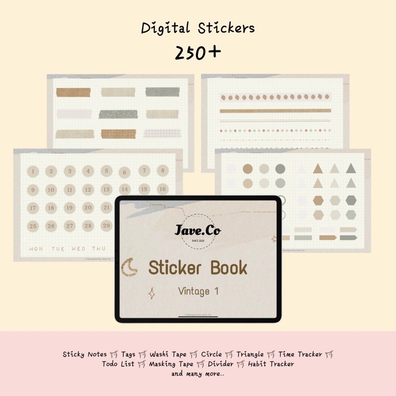 GoodNotes / PNG Digital Stickers / Vintage 1 / Washi Tape / Circle ...