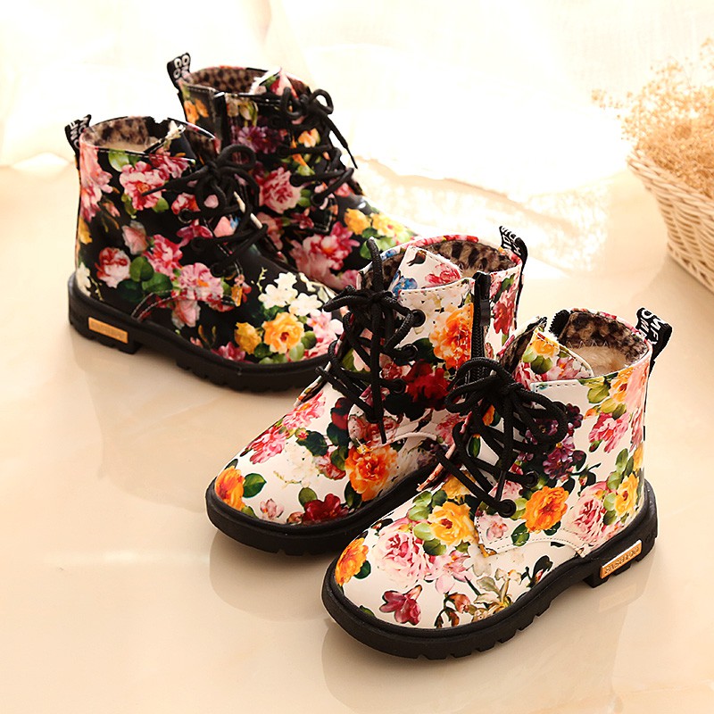 Comfy Kids Girls Ankle boots floral British style Martin Boots