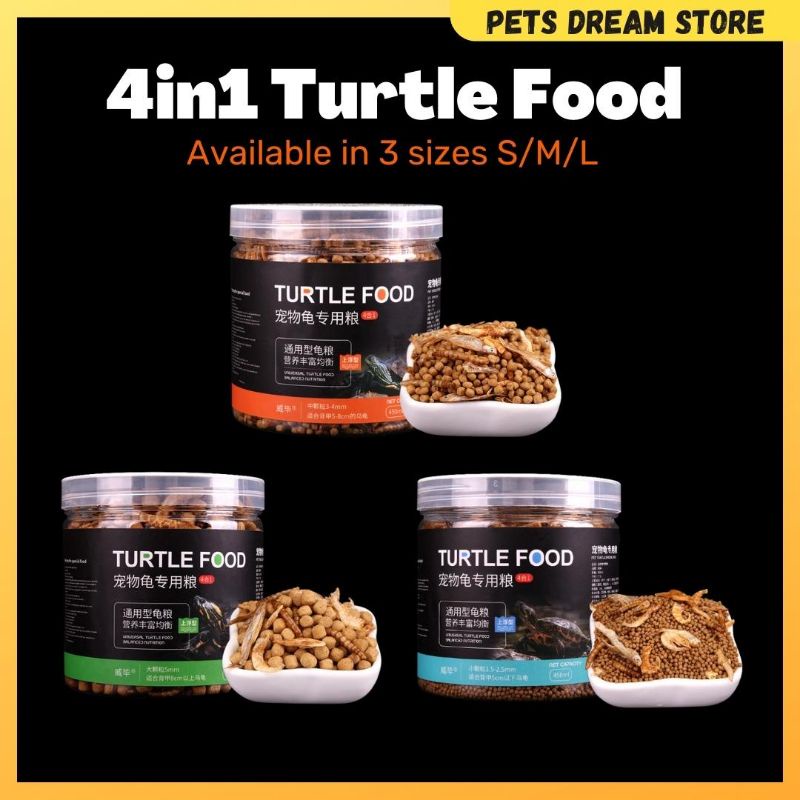 4in1 Turtle Food 450ml Turtle Pellets+Dried Krill+Dried Mealworm+Dried Fish Aquatic Turtle Food