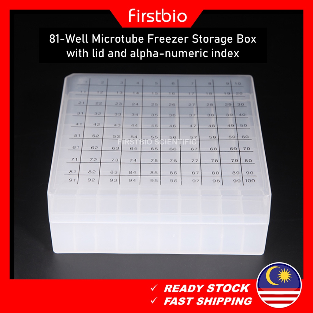 81 Well PP Microtube Freezer Storage Box Cryo box with Lid and Numeric