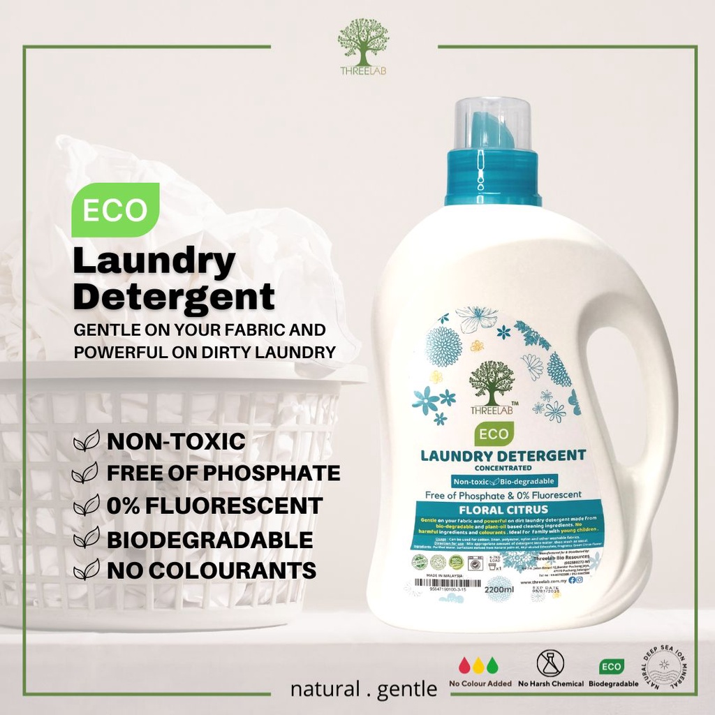 THREELAB Eco Liquid Laundry Detergent 2200ml Free of Phosphate And 0