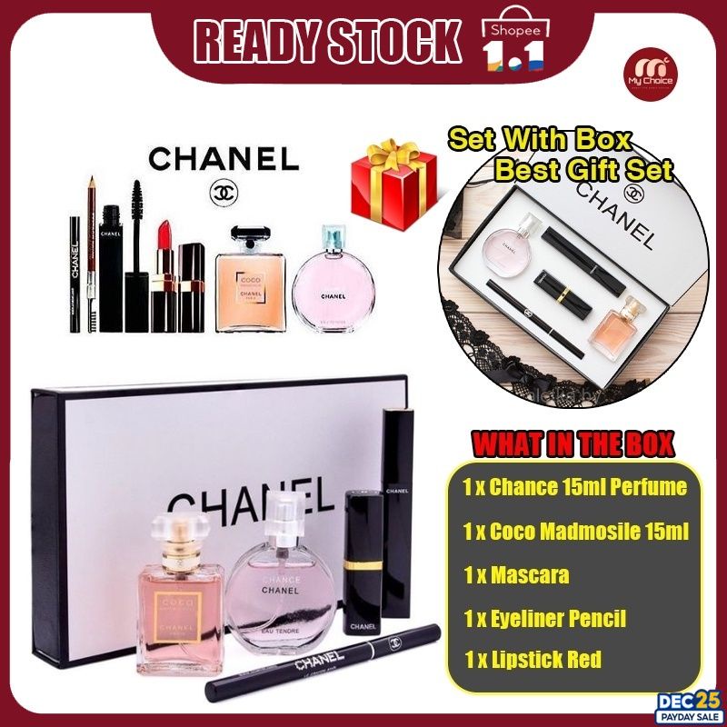 GIFT SET 🌈💯5 In 1 Gift Set-Makeup Perfume Set Box In Mascara & Lipstick &  Eyeliner Set Mekap Hadiah Wanita Perempuan