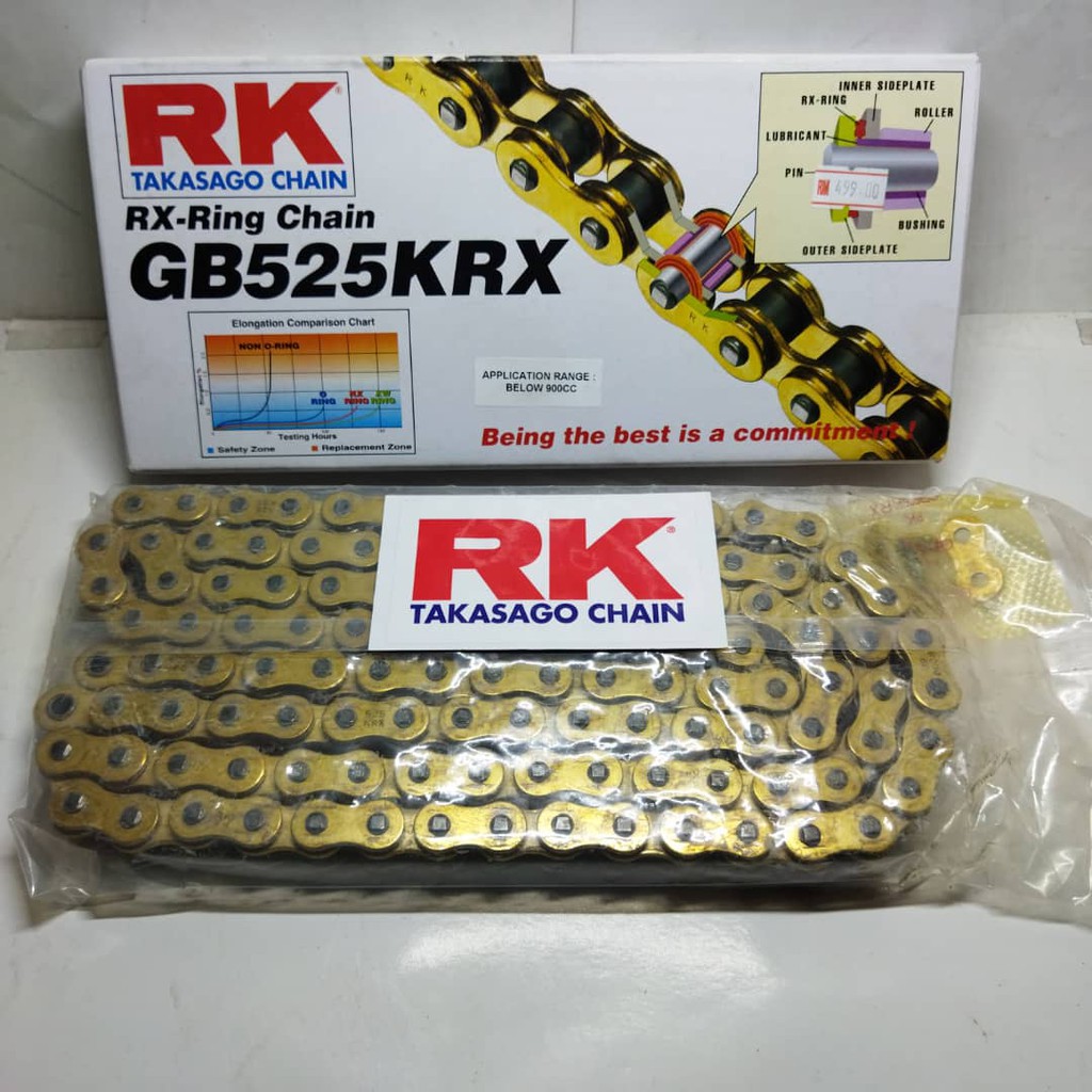 RK CHAIN GB 525-120L KRX(X-RING)(FOR BELOW 900CC) (FULL GOLD COLOUR ...