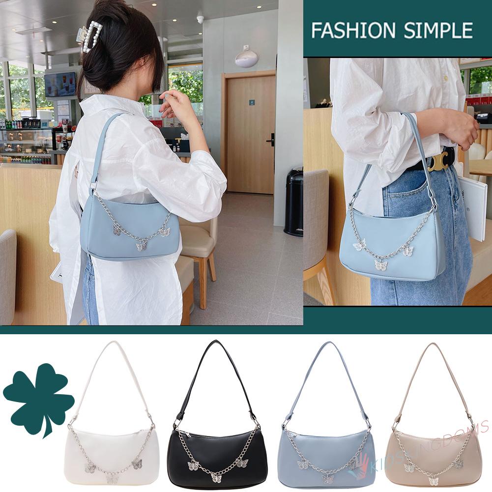 Big Sale Retro Butterfly Chain Shoulder Underarm Bag Women Pure Color PU Leather Handbags Shopee Malaysia