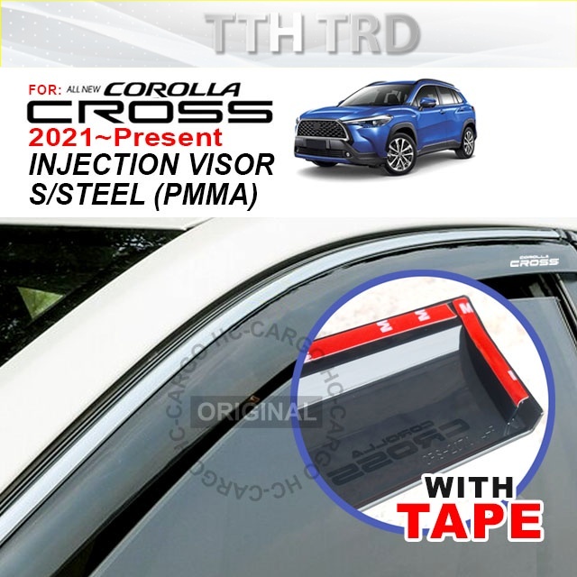 Hc Cargo Toyota Corolla Cross Injection OEM Door Visor sun visor with  Stainless Steel Chrome Lining STYLISH (4 Pcs)