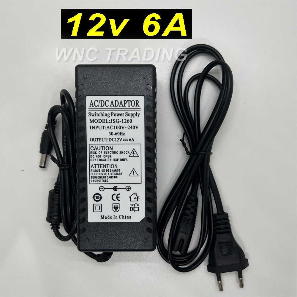 AC/DC POWER ADAPTER INPUT 100-240V~50/60HZ OUTPUT 12V 6A WITH POWER CORD