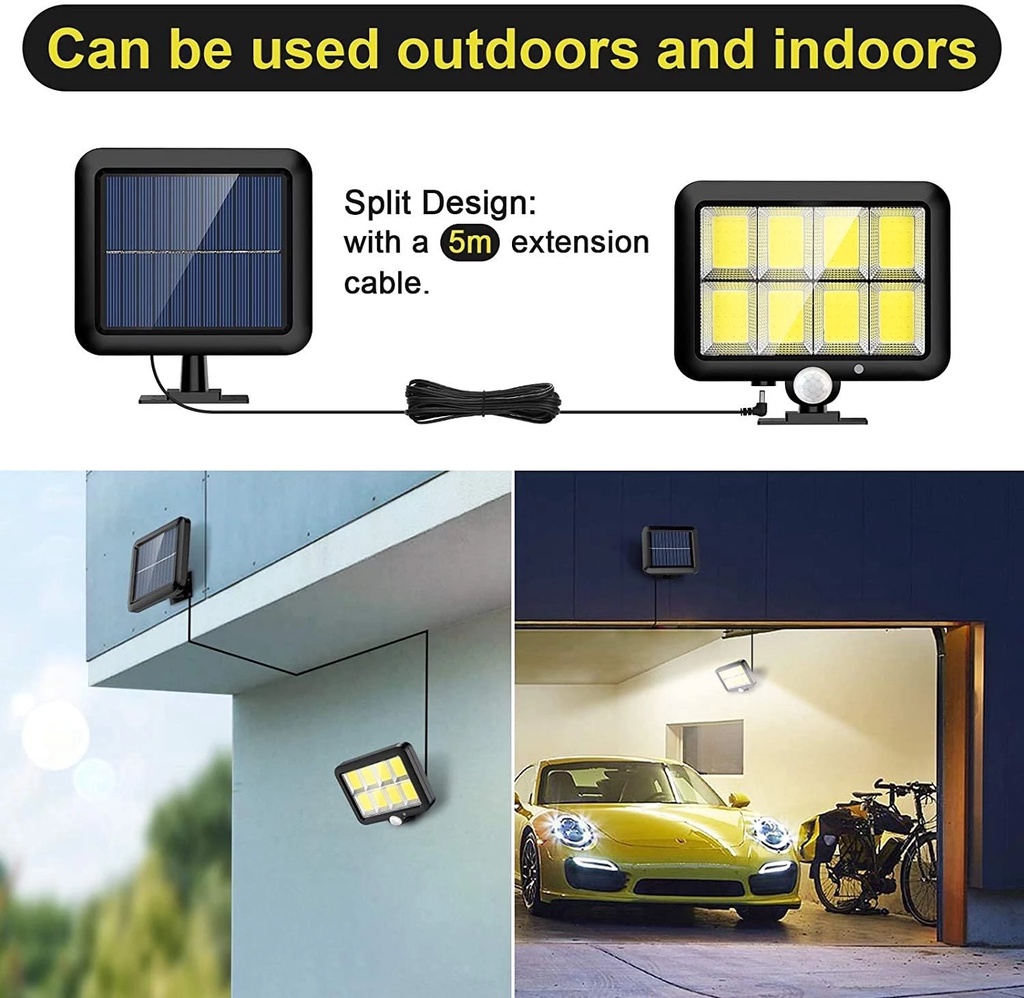 100/ 160COB Solar (5M Cable) Solar Motion Sensor Split Light Outdoor ...