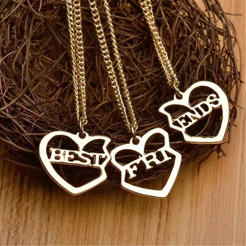 3 Piece Best Friends Forever Necklace Hollow Metal Heart Pendant