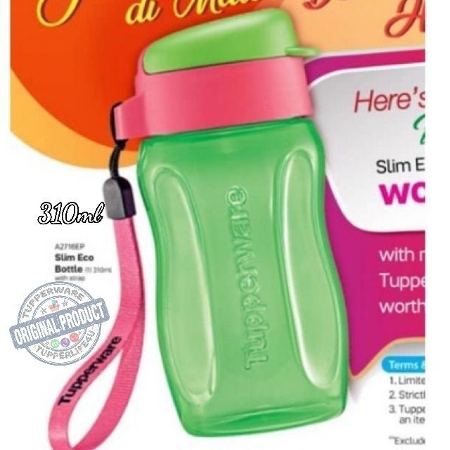 💥Ready Stock💥Tupperware slim eco mini 310ml (Green with pink strap ...