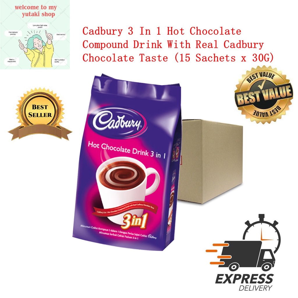 Cadbury 3 In 1 Hot Chocolate Compound Drink With Real Cadbury Chocolate Taste 15 Sachets X 30g