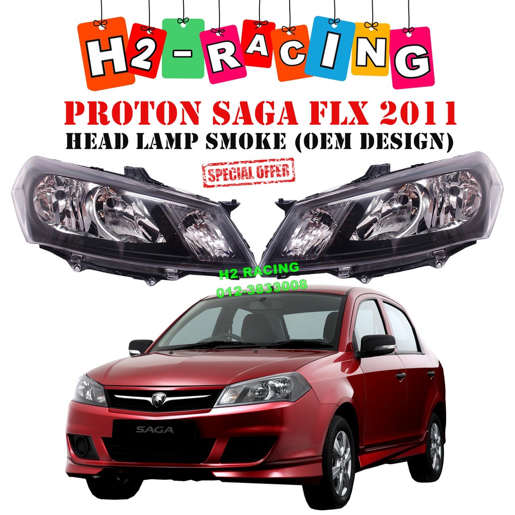 TUC Proton Saga FLX Smoke Head lamp // Headlamp lampu besar hitam black