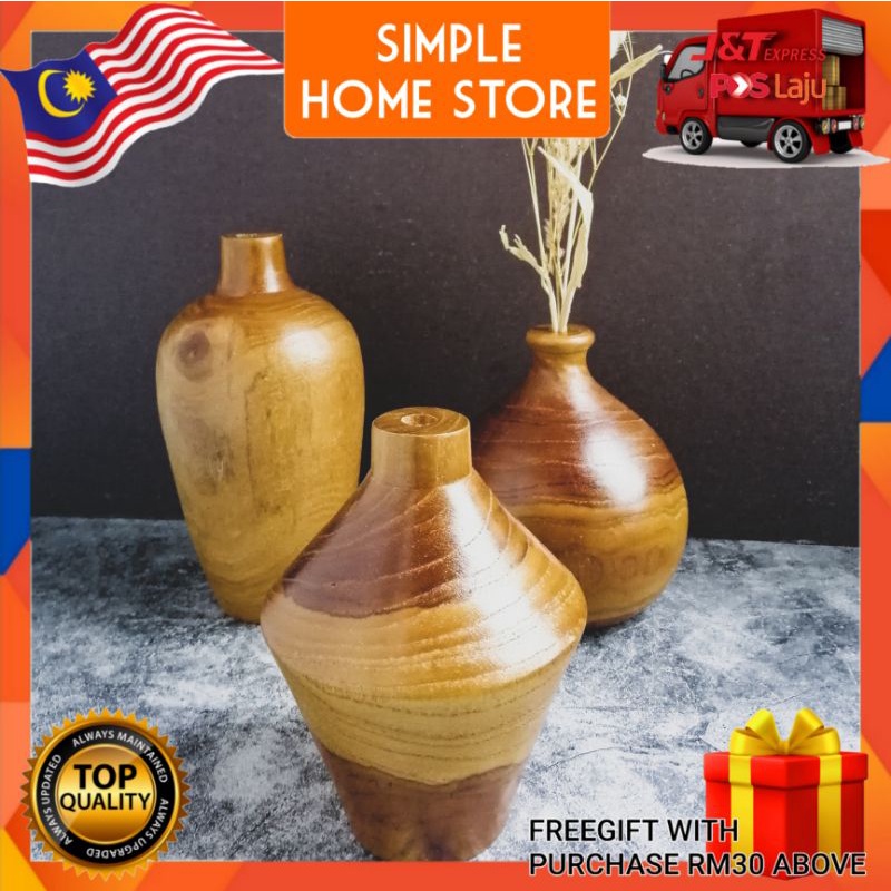 Solid teak wood handmade vase natural pasu kayu jati decor photography ...