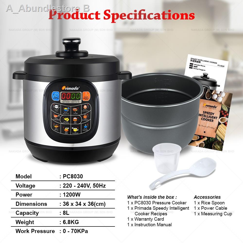Primada 8 Liter Jumbo Pressure Cooker PC8030 FREE MARBLE SET ELECTRIC MULTICOOKER 2 SS POTS BBQ STEAMBOAT POT Shopee Malaysia