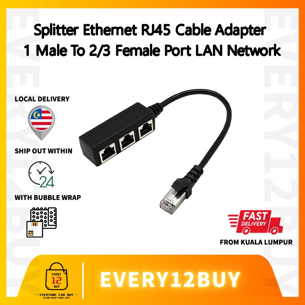 Splitter RJ45 Cable Adapter 1 Male To 3 Female Port LAN