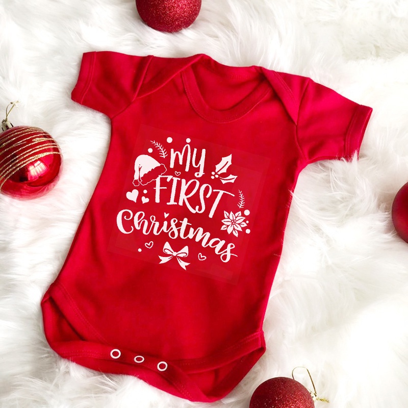 My First Christmas Baby Jumpsuit Baby Red Cotton Christmas Jumpsuit