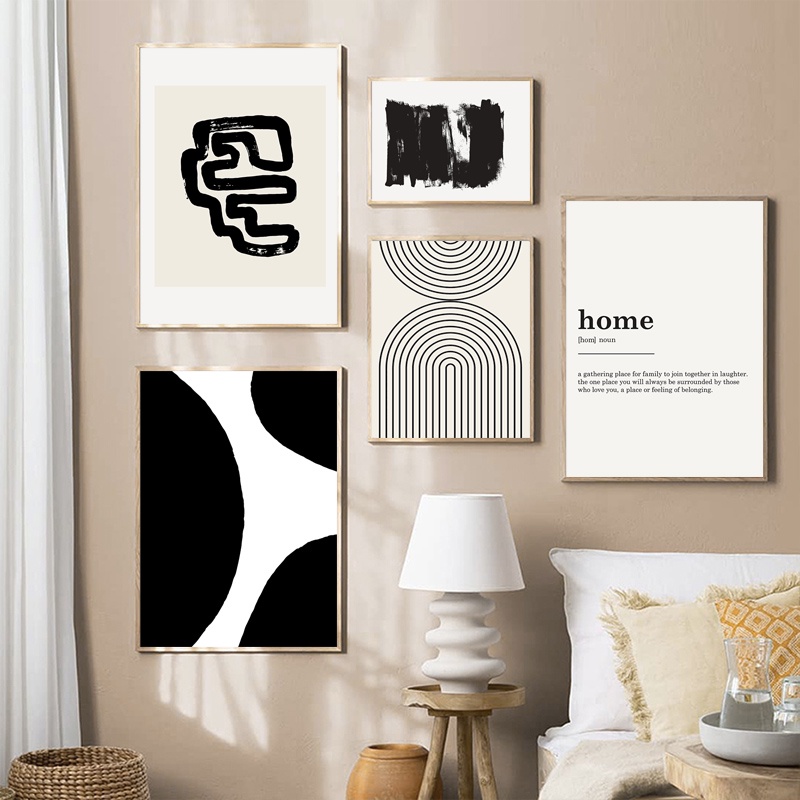 Nordic Black and White Wall Poster Abstract Line Wall Art for Living ...