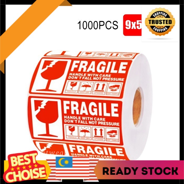 Ready Stock Sticker Mudah Pecah 1000 Kpg Fragile Tape 1000 Pcs