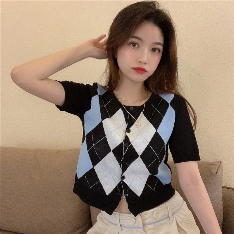 Summer new style sweet knitted cardigan short sleeve crop top bm