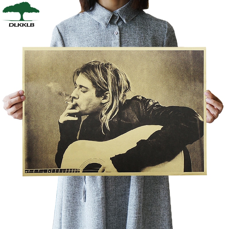 DLKKLB Kurt Cobain Nirvana Frontman Rock Poster Kraft Paper Cafe Bar ...