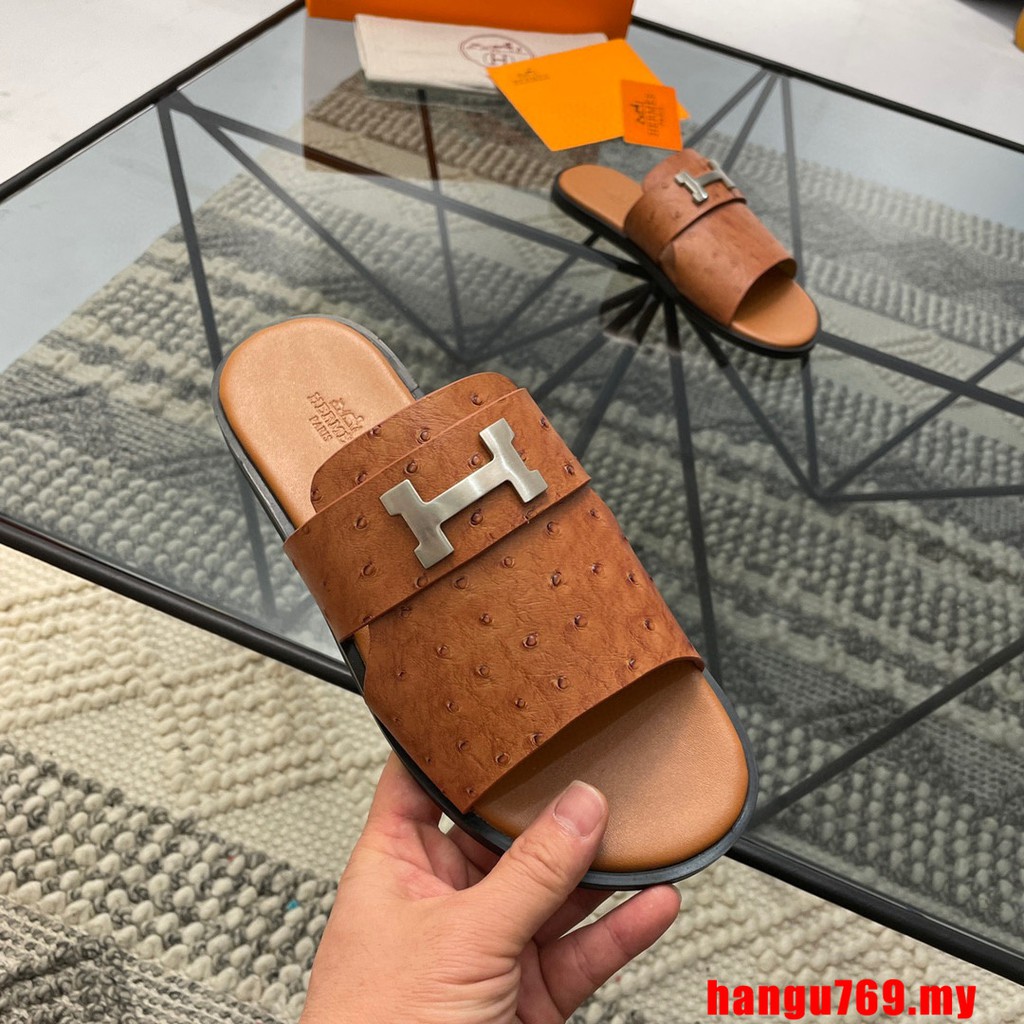 kasut lelaki Original Quality Fashion New H Leather Hermes Flip Flops  slipper men sandal lelaki