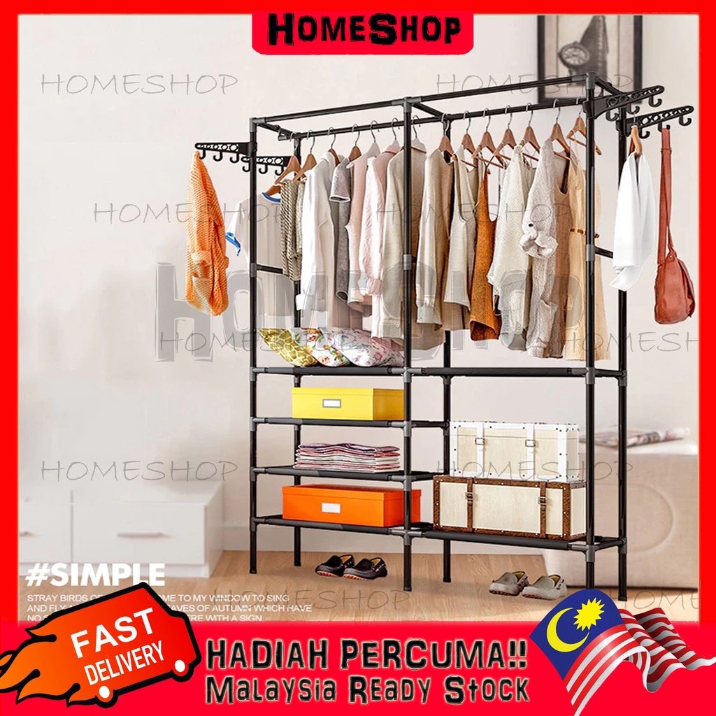 HomeShop Wardrobe Storage Metal Cloth Rack Hanger Drying Racks Clothes ...