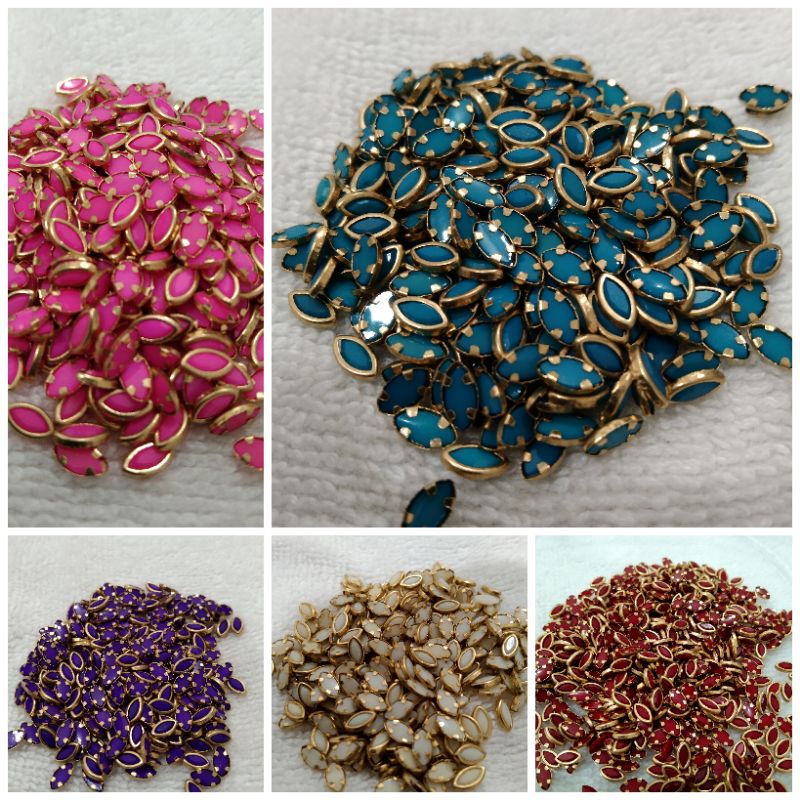 3x6mm Flat Kundan Stones orange– Eye Shape, 20-Gram Pack for Craft, Jewelry, Bangles, and Embroidery Work main image 0