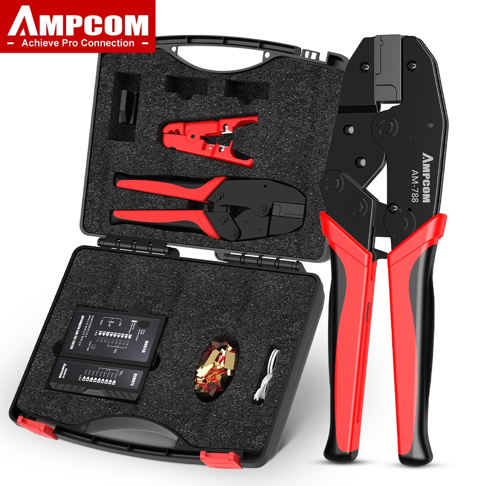 AMPCOM 12 In 1 RJ45 Crimper LAN Tester Tool Set Ethernet Cable Stripper ...