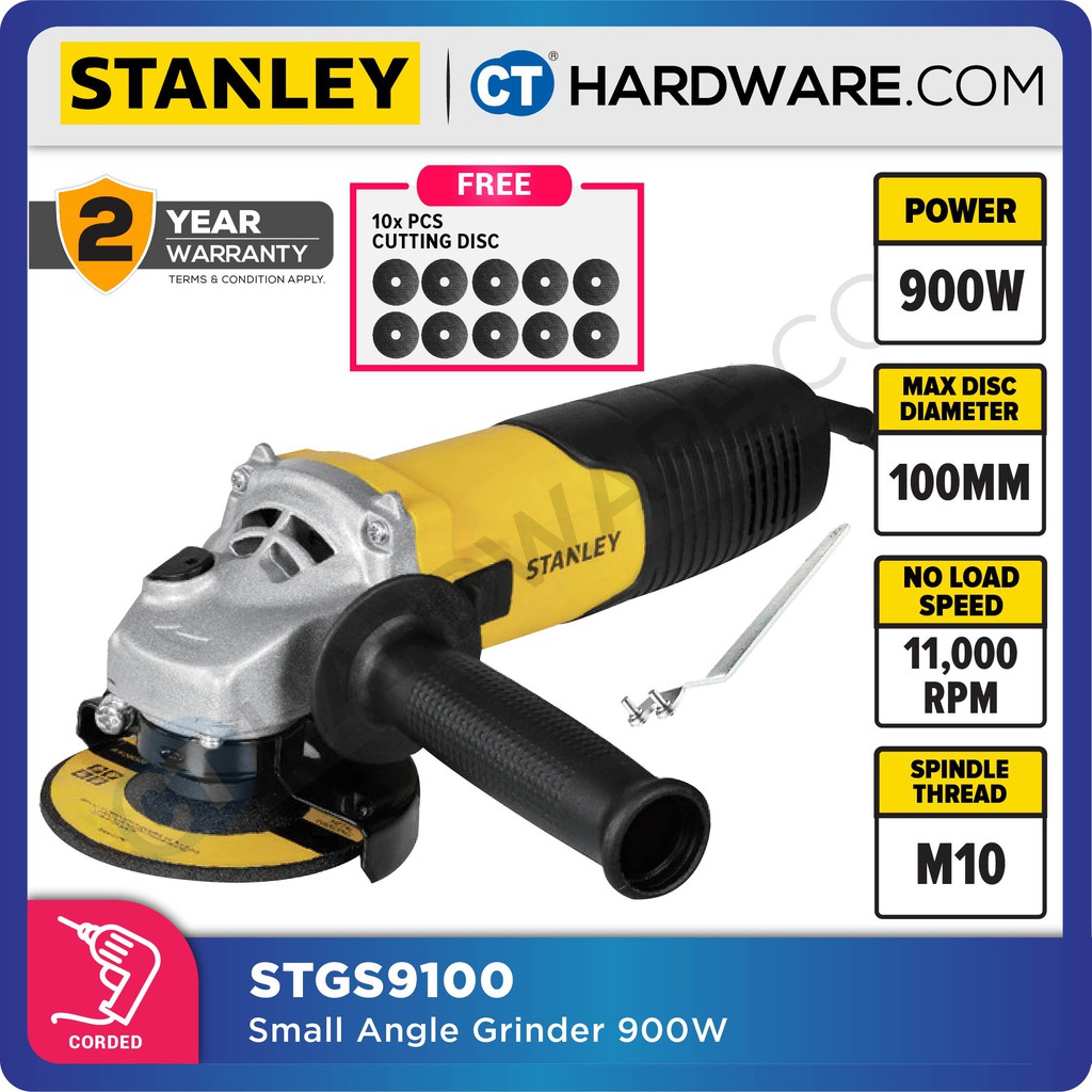 STANLEY STGS9100 CORDED SMALL ANGLE GRINDER 900W 100MM 11 000 RPM M10
