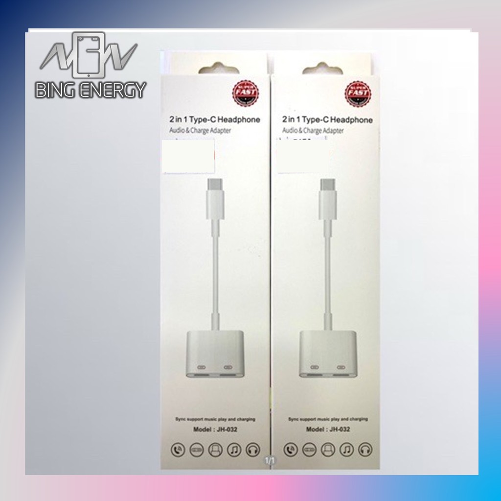 2 in 1 Dual Type C Headphone Adapter USBC Splitter Jack AUX Audio