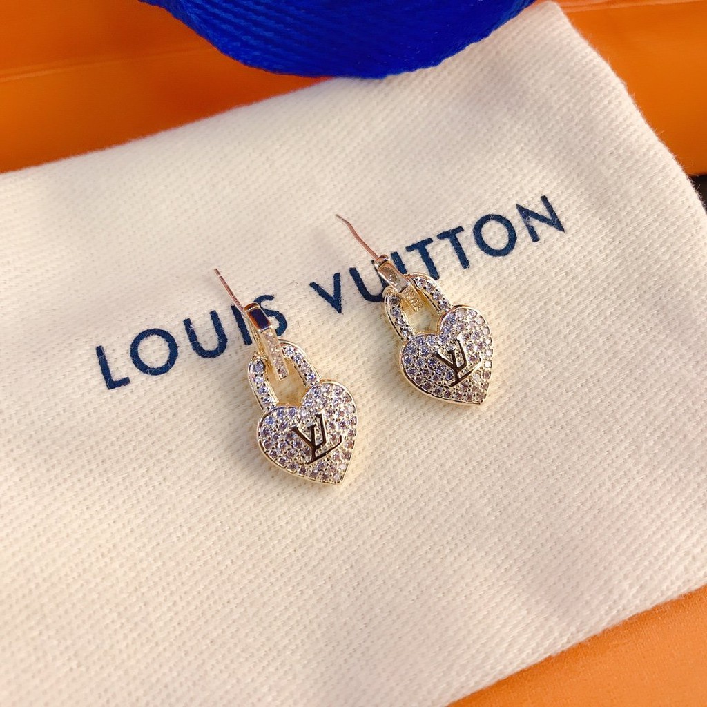 LV Earrings Fashion Heart Shaped Micro Diamond 925 Silver Earrings