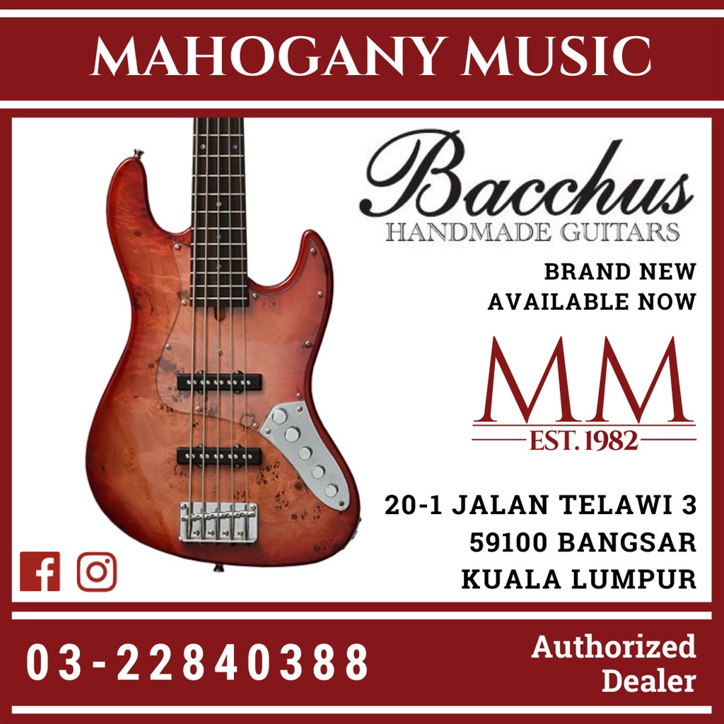 Bacchus WJB5-BP Act RD-B Red Burst 5-String Active Bass | Shopee Malaysia