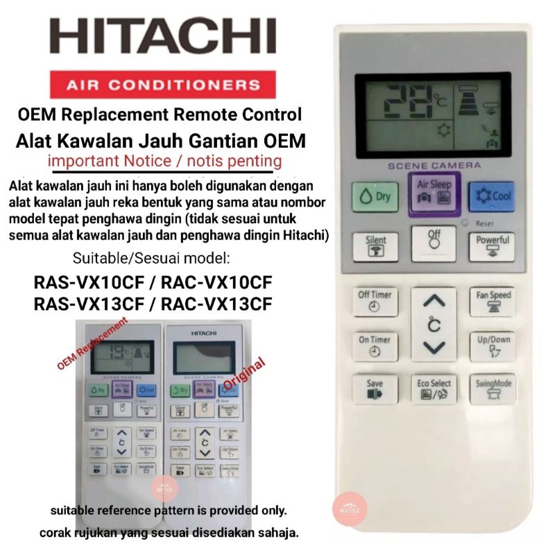 Hitachi air conditioner Replacement Remote Control RAS-VX10CF | Shopee ...