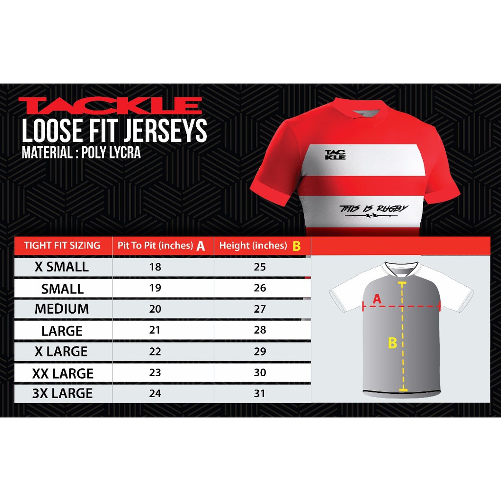 Tackle Jersey Sizing Chart