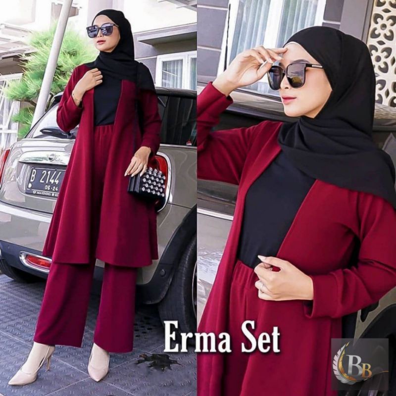 SET ERMA 3IN1 BLAZER+INNER+PANT, SUIT MUSLIMAH, SET LABUH, FASHION TERKINI Shopee Malaysia