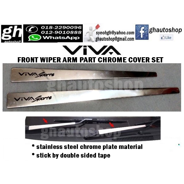VIVA / VIVA ELITE sporty front wiper arm chrome cover set with Viva sports logo (2pcs) Shopee