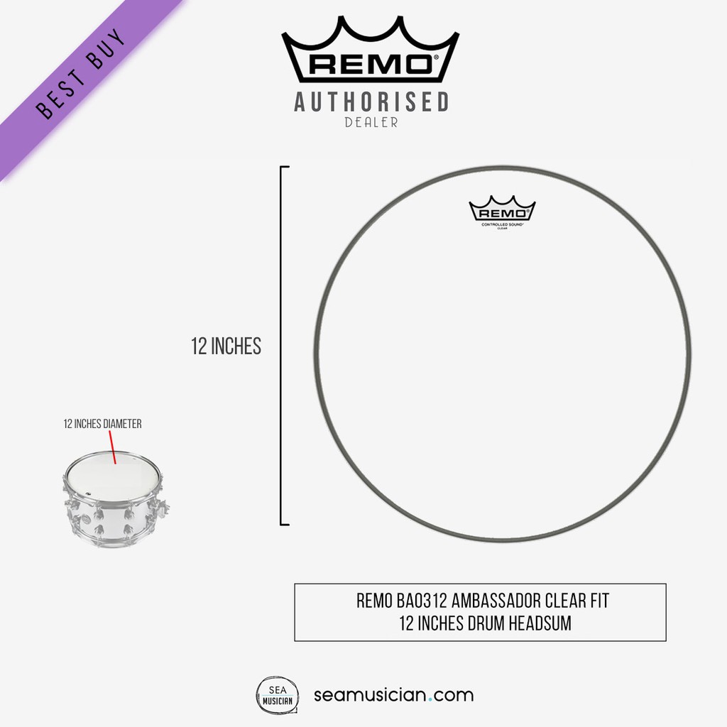 REMO BA0312 AMBASSADOR CLEAR FIT 12 INCHES DRUM HEAD (12 INCH DRUMHEAD
