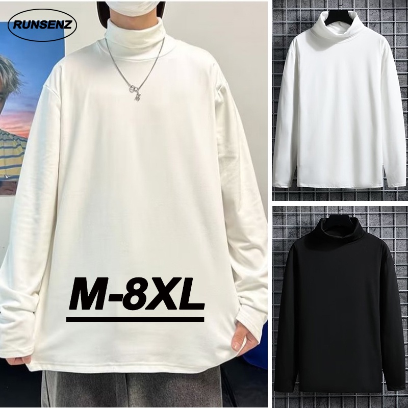 M-8XL Plus Size Turtleneck T Shirt Men Basic Plain Long Sleeve Tshirt Fat  Man Big Size Top