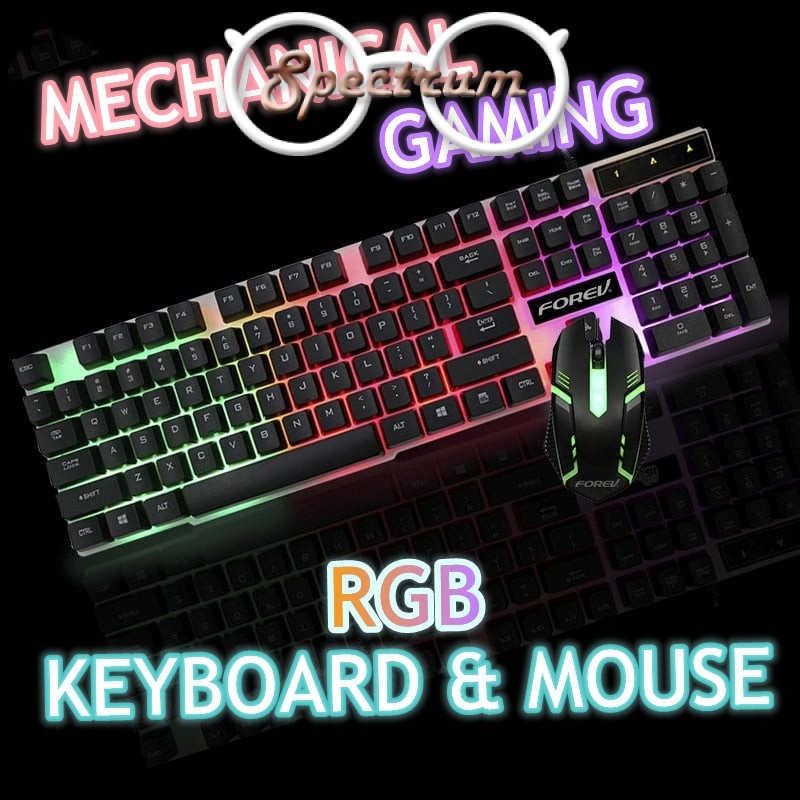 RGB Rainbow Light Keyboard and Mouse Set Mechanical Feel Backlight ...