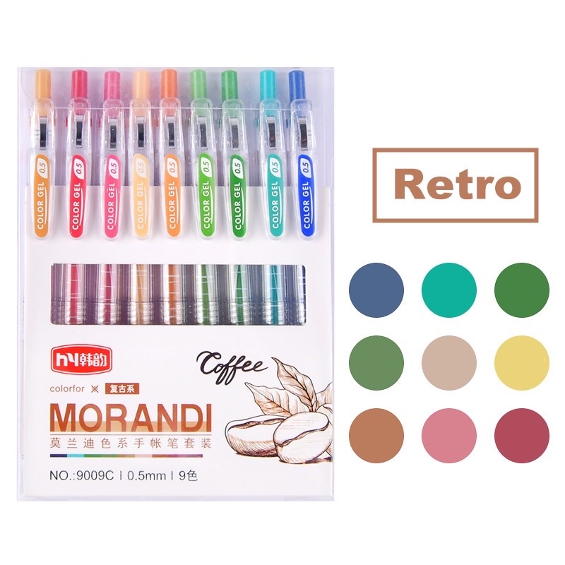 9 Pcs/Set Retractable Colour Gel Pen Morandi / Signature Pen Multi ...