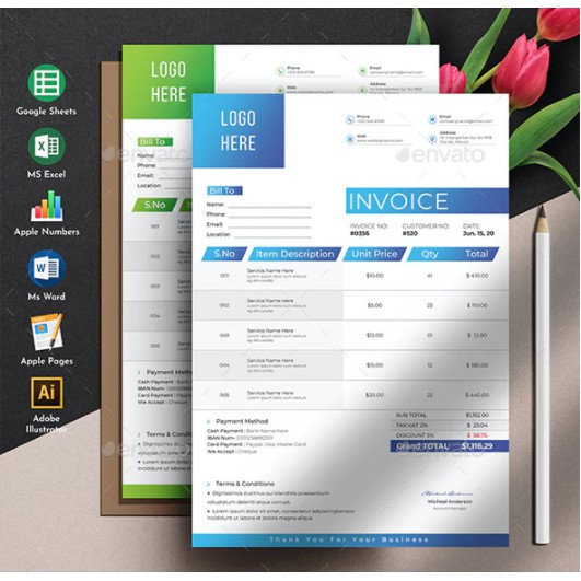 Invoice Template Auto Calculation Excel Numbers Google Sheets | Shopee ...