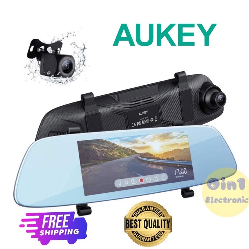 アクセサリー AUKEY mirror dash camera AUKEY Mirror Dash Cam Dual 6.8'' LCD Touchscreen Car Camera