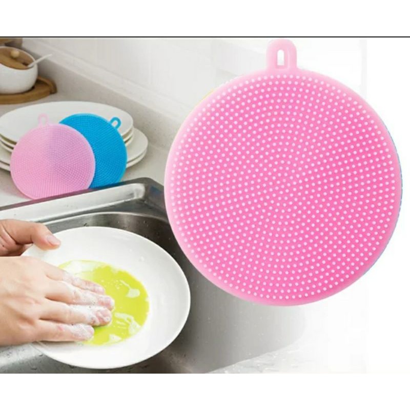 1*Kitchen Silicone Scrubber Sponge Brush Dish Pot Pan Washing