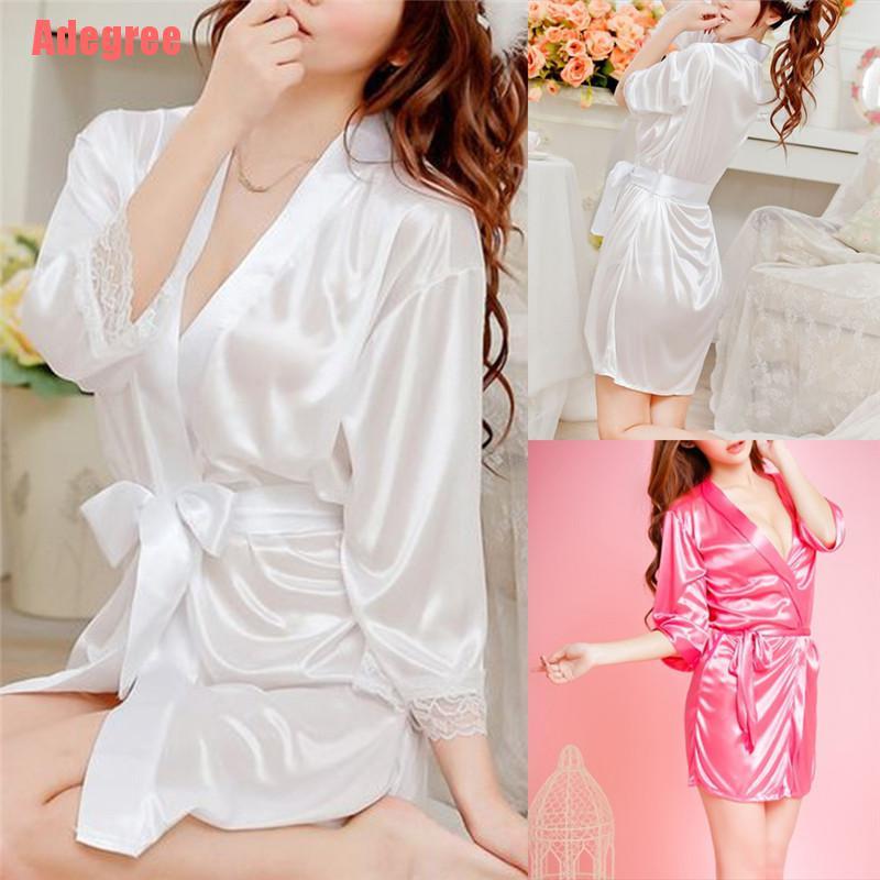 |Adegree| Sexy Satin Night Robe Lace Bathrobe Perfect Wedding Bride ...
