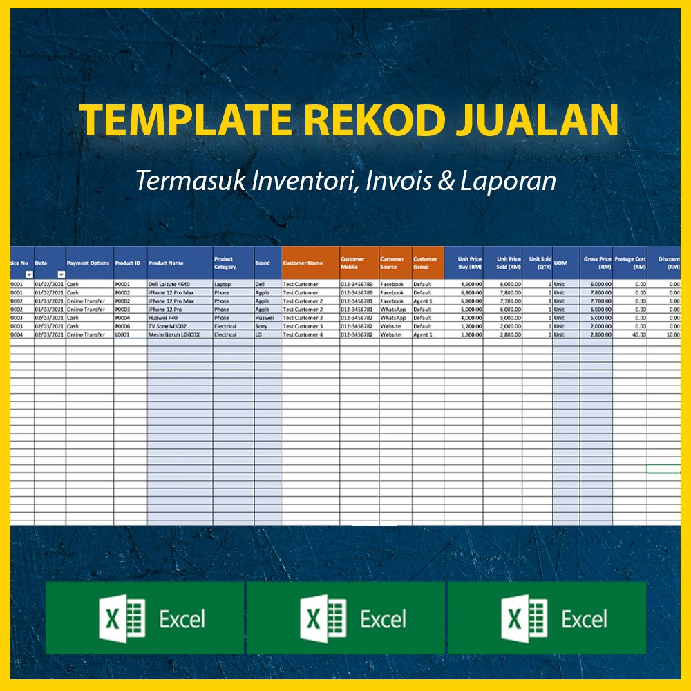 Template Rekod Jualan Excel Termasuk Inventori Invois And Laporan Shopee Malaysia 7165