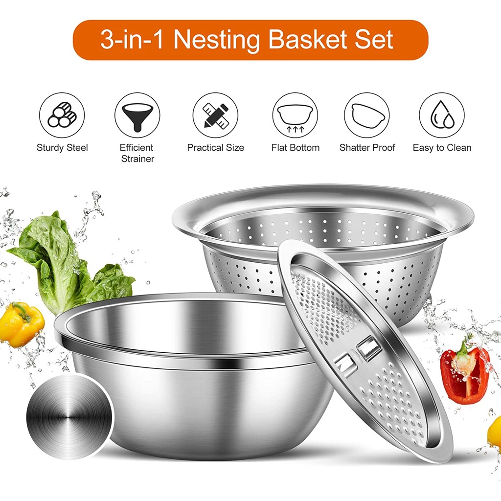 Multifunction stainless steel basin grater slicer wash drain 3 in 1 Cutter